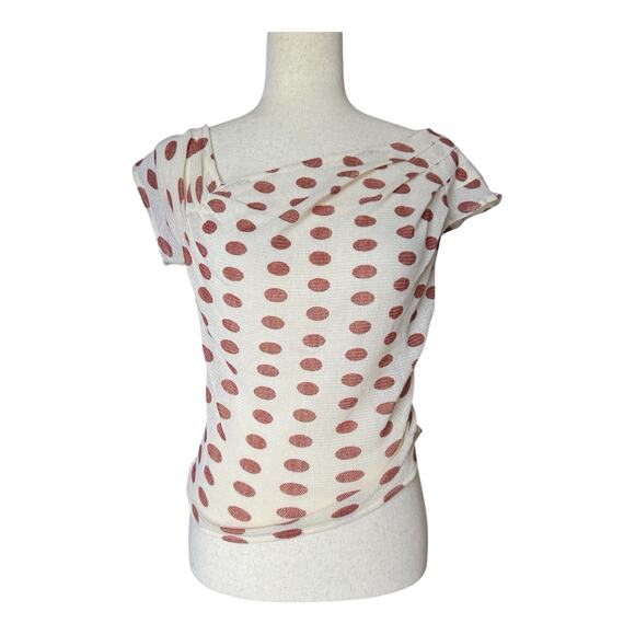 Free People Polka Dot Ruched Asymmetrical Crop Top Beige Brown Size Small - Picture 7 of 12